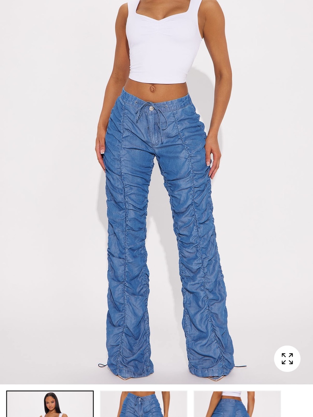 Fashion Nova Light Blue Ruched Denim Trousers